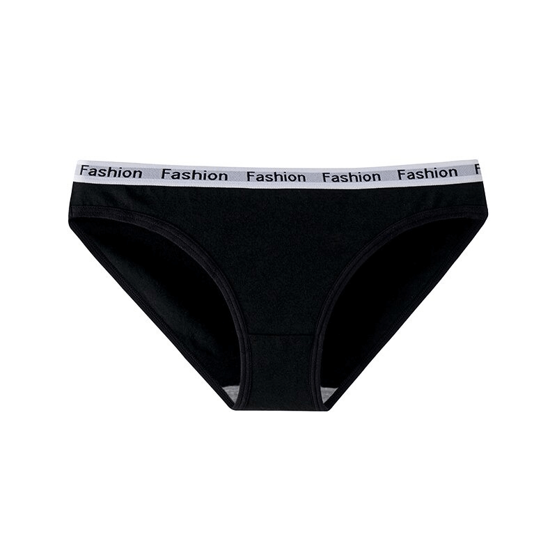 Black cotton elastic waist briefs for women, mid-rise, soft sports underwear, 95% cotton, 5% spandex, SF0697